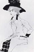 Egon Schiele Portrait of a woman with a large hat oil painting reproduction